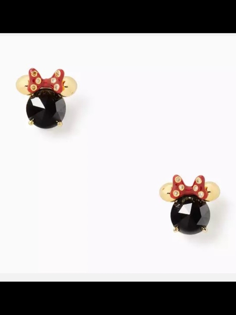 Disney Kate Spade Red Bow Gold Minnie Mouse Black Crystal Stud Earrings New